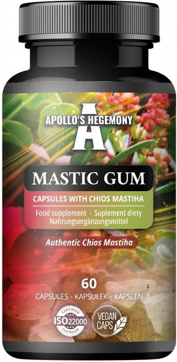 Mastic Gum 500 mg per Capsule - 60 Vegan Capsules - Supports Digestive Health - 60 Days Supply - Supplement from Mastic Tree Resin - Lasts for Full Cycle - by Apollo's Hegemony